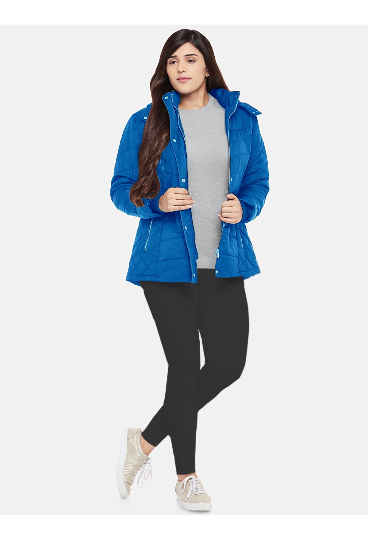 Blue Fleece Lined Puffer Jacket | Women